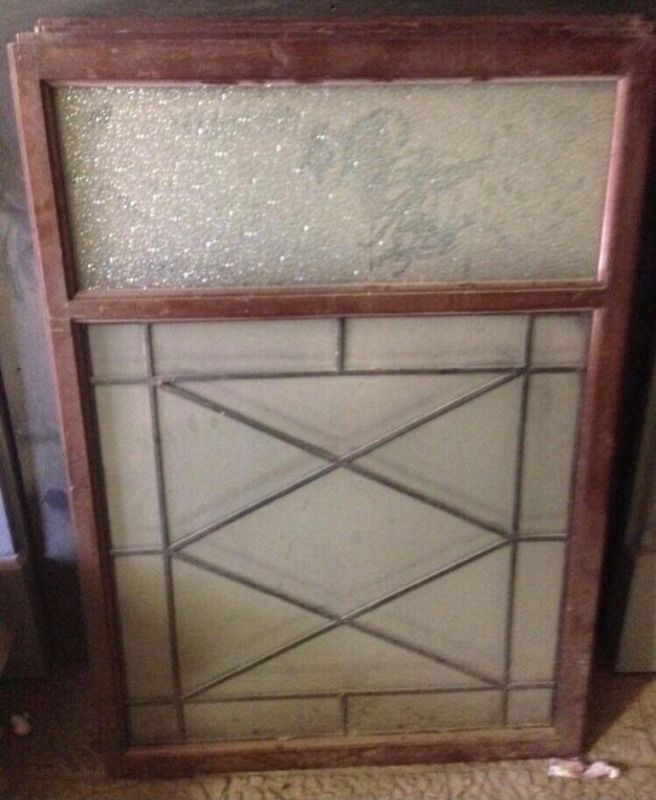Reclaimed Victorian mahogany lead light window frames or cabinet doors   (Set  of 9)
