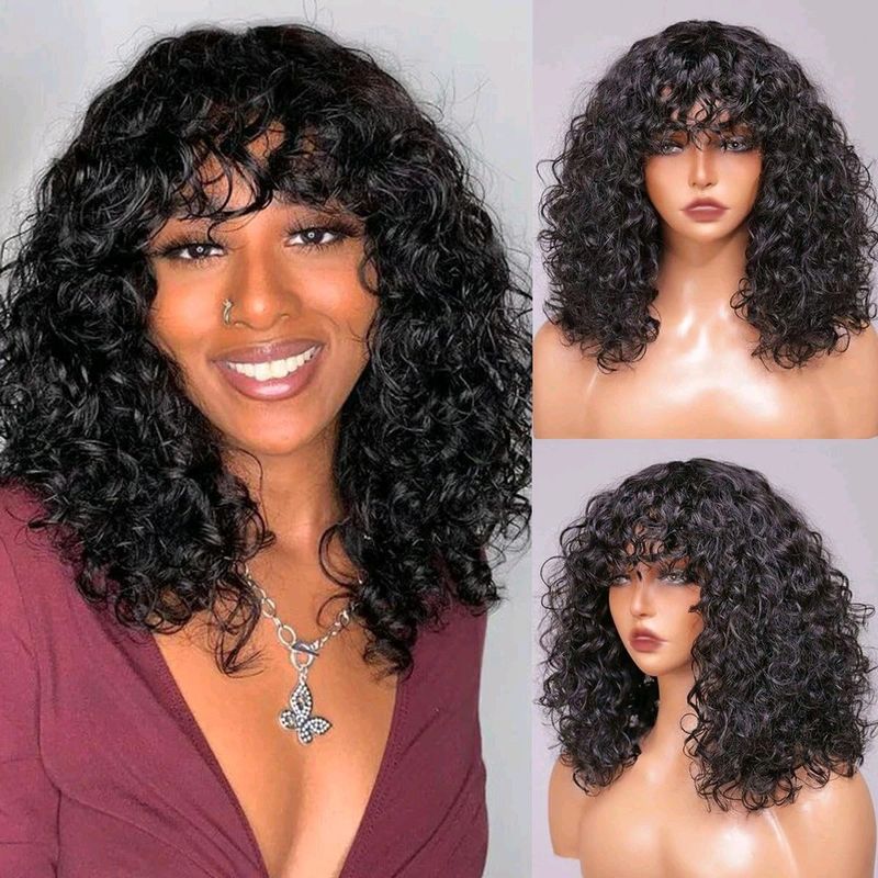 Peruvian Hair Wig  Fringe  Deep curly 14 inch.12A