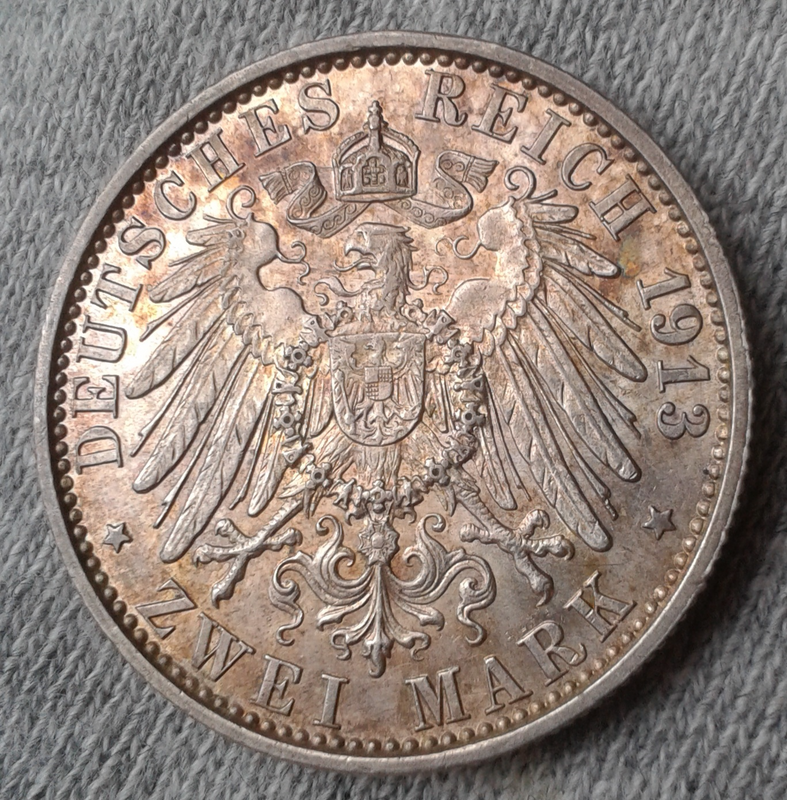 Nice 1913 German States Prussia silver 2 Mark in XF