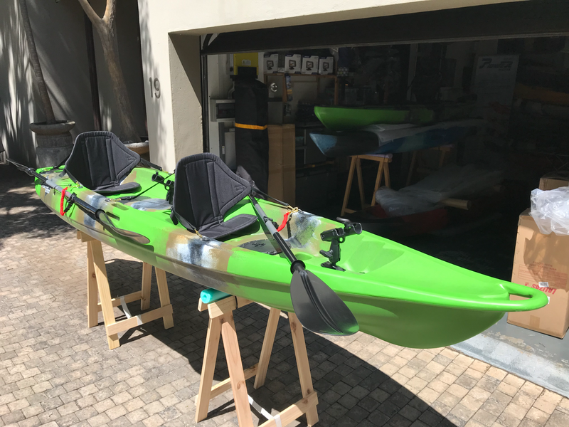 Pioneer Kayak Tandem incl. seats, paddles, leashes and rod holders, Gecko Green colour, NEW!