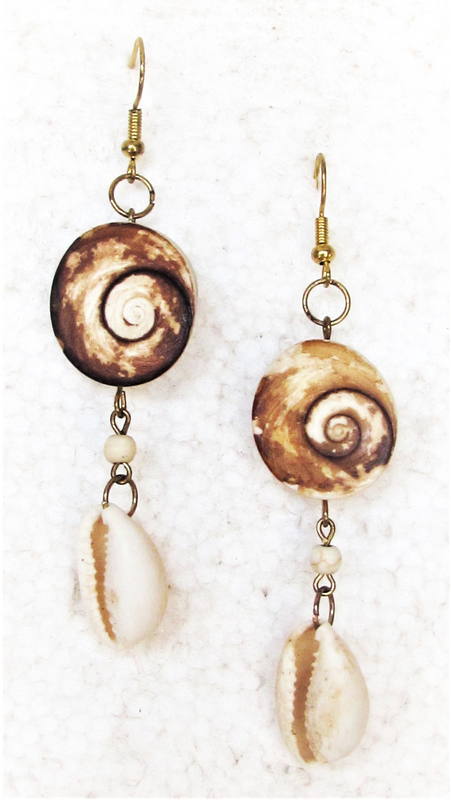 Cowrie Shell and Shiva Eye (Pacific Cats Eye) Earrings