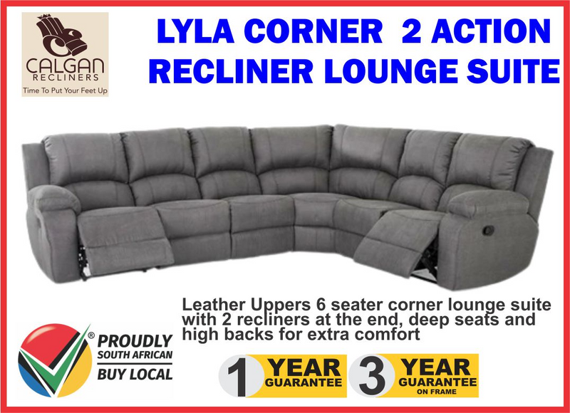 LYLA 2 ACTION RECLINER CORNER LOUNGE SUITE BY CALGAN LOUNGE