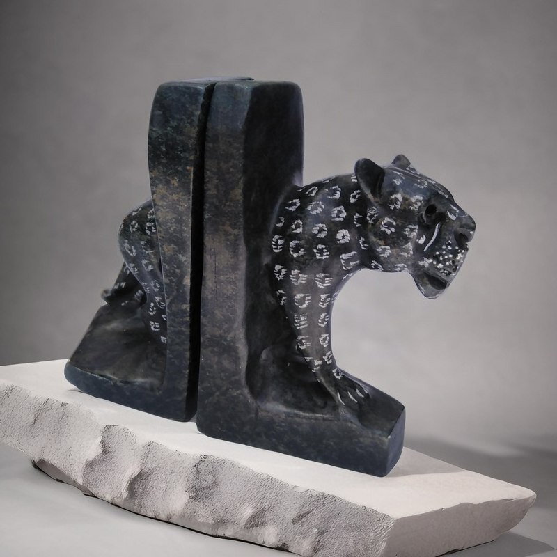 Handcrafted Leopard Stone Bookends