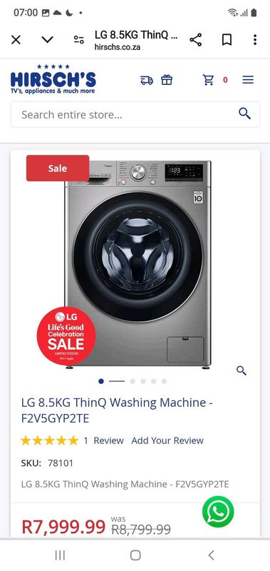 Lg 8.5kg frontloader washing machine