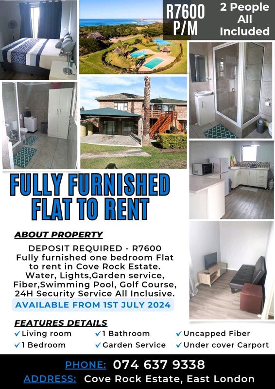 Fully furnished 1 bedroom flat Cove Rock estate