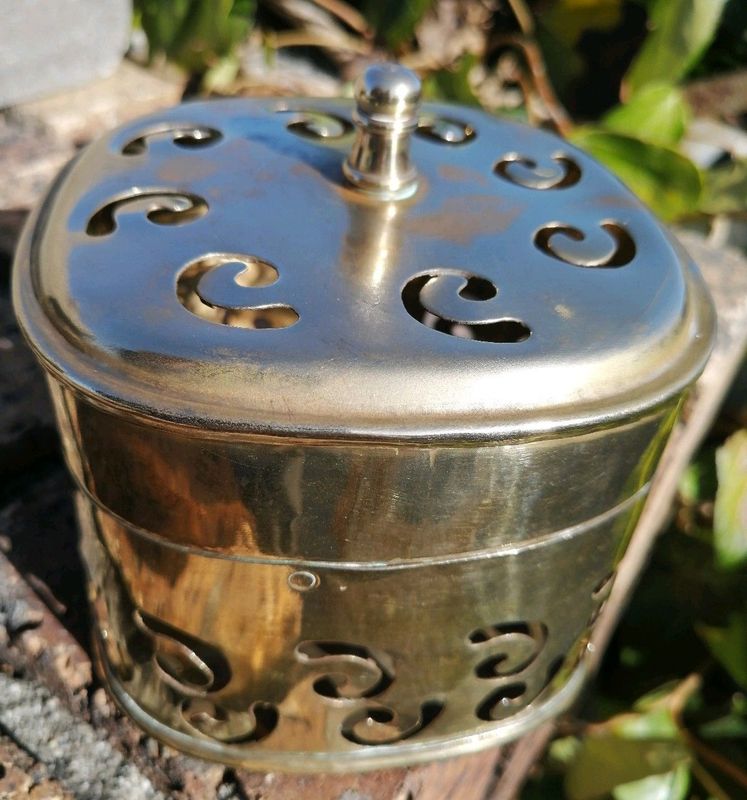 vtg Brass Pierced Sq Container Vanity Pot Pourri
