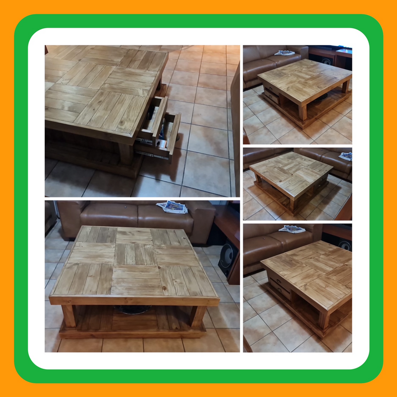Coffee   table Farmhouse series 1200 square with 4 drawers - Stained