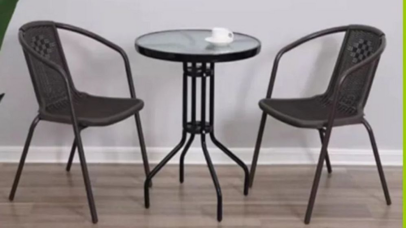 Bistro Set 2p Table Set includes a pair of matching chairs with a woven look and a coffee table with