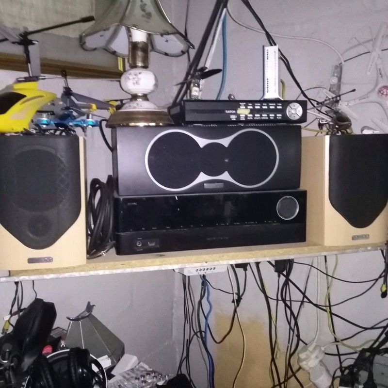 GARAGE/STORAGE FINDS.. MISSION SPEAKERS, SUB, CENTRE AN 2X BOOKSELVE WITH HARM AN CARDIN AMP..