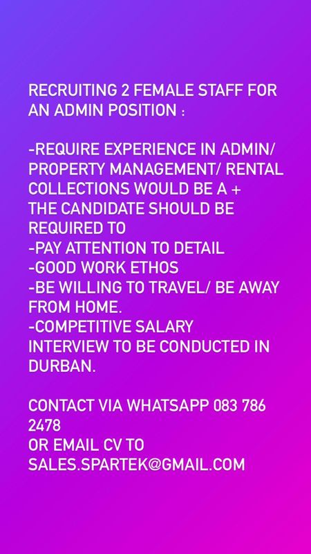 Female admin assistant vacancy with experience