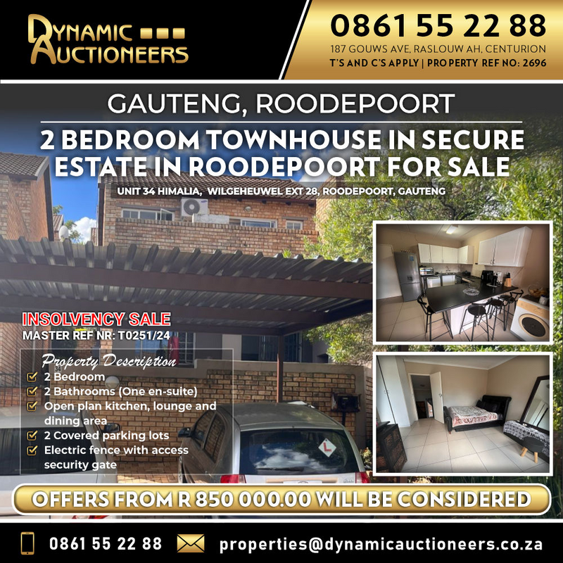 2 BEDROOM TOWNHOUSE IN SECURE ESTATE IN ROODEPOORT FOR SALE