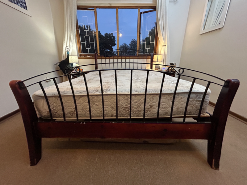 Queen Xtra Length Wooden Sleigh Bed and Mattress