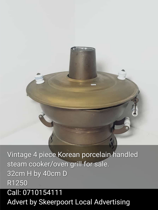 Vintage 4 piece Korean porcelain handled steam cooker/oven grill for sale