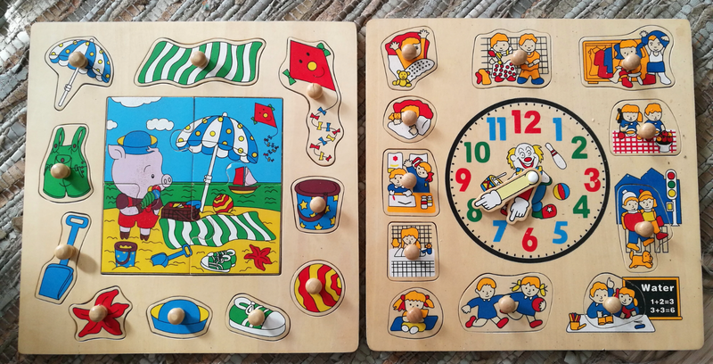 Kids educatuonal wooden peg puzzles set of 2 - As new!
