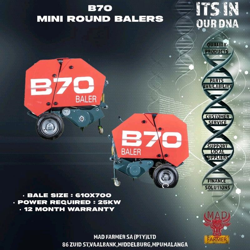 New Original B70 round balers available for sale at Mad Farmer SA