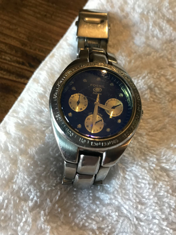 Unique blue face fossil watch