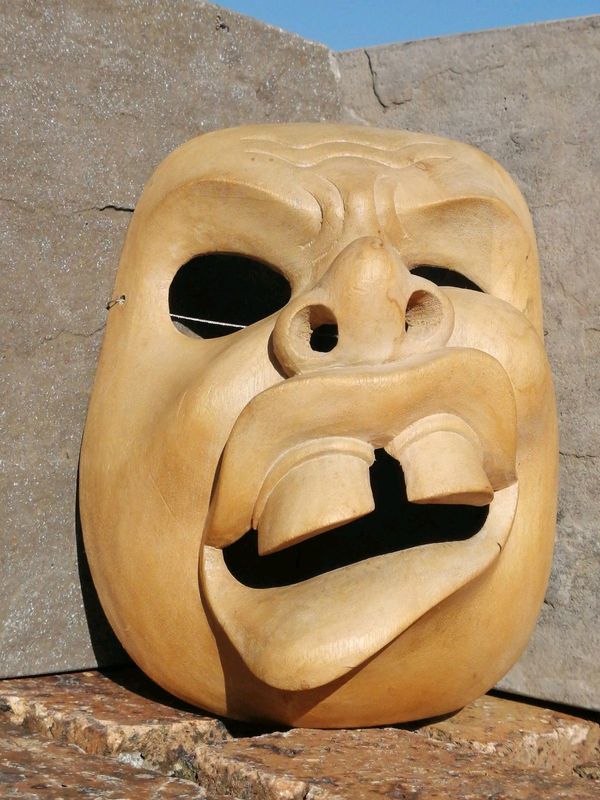 Hand Carved Theatre Mask Wood 18.1 x 14.5 cm