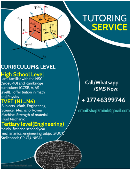 TUTOR AVAILABLE: MECHANICAL ENGINEERING MODULES and HIGH SCHOOL MATH AND PHYSICAL SCIENCE