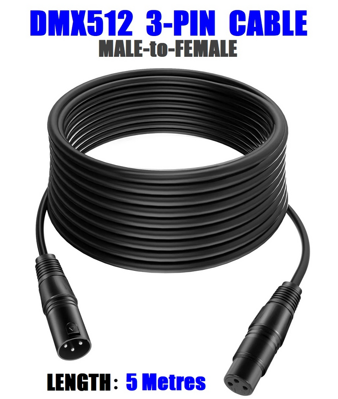 DMX512 Cable 3-Pin 5metres XLR Male Female for Audio, Sound, Visual Equipment. Brand New Products.