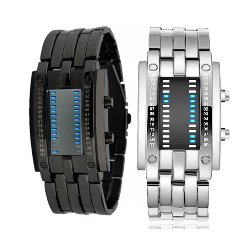 Black Or Silver Luxurous Exquisite Blue Luminous LED Electronic Display Watch