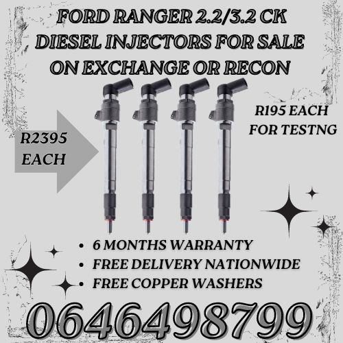 Ford Ranger 2.2/3.2 CK diesel injectors for sale on exchange 6 months warranty.