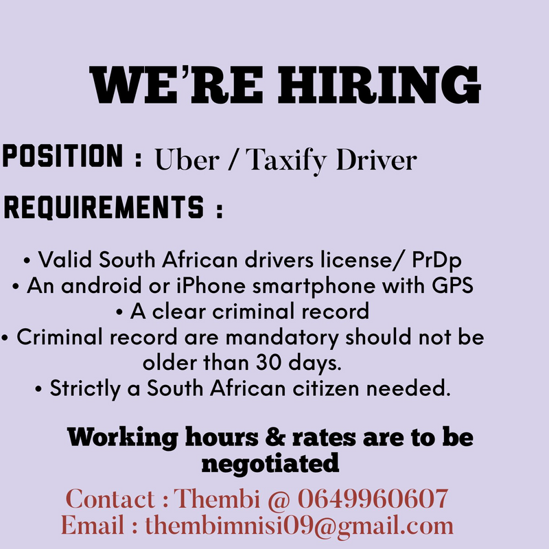 uber GO/bolt GO driver job in CAPE TOWN