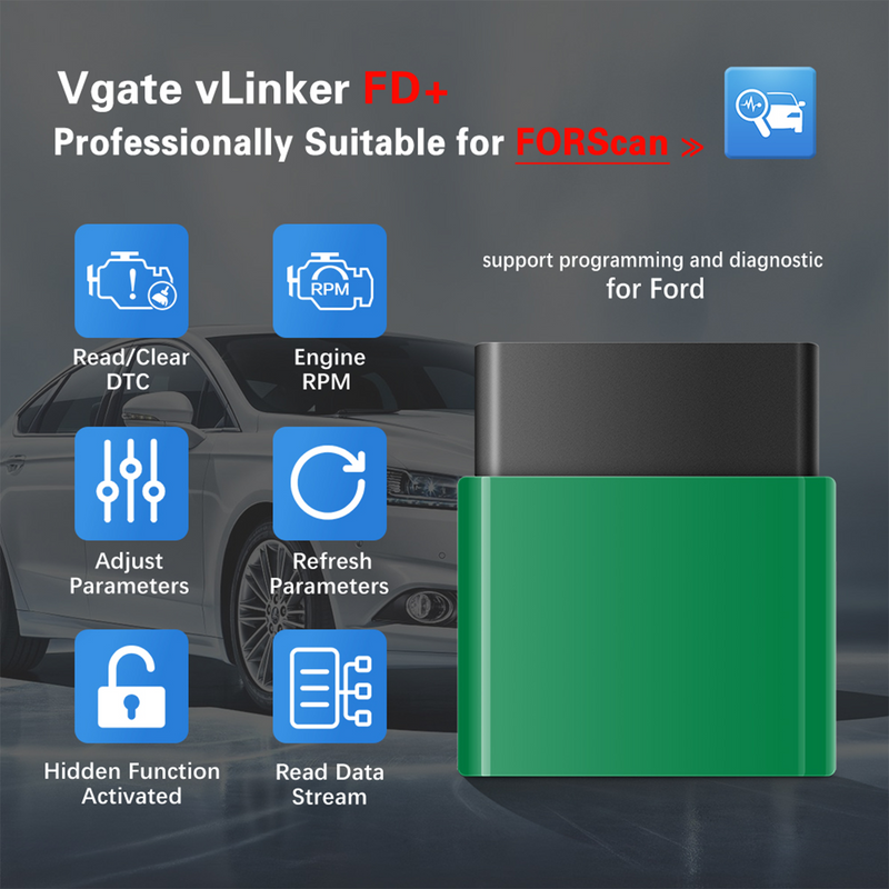Original Vgate Vlinker FD&#43; Bluetooth 4.0 OBD2 Adapter for Forscan and multiple other apps, R999
