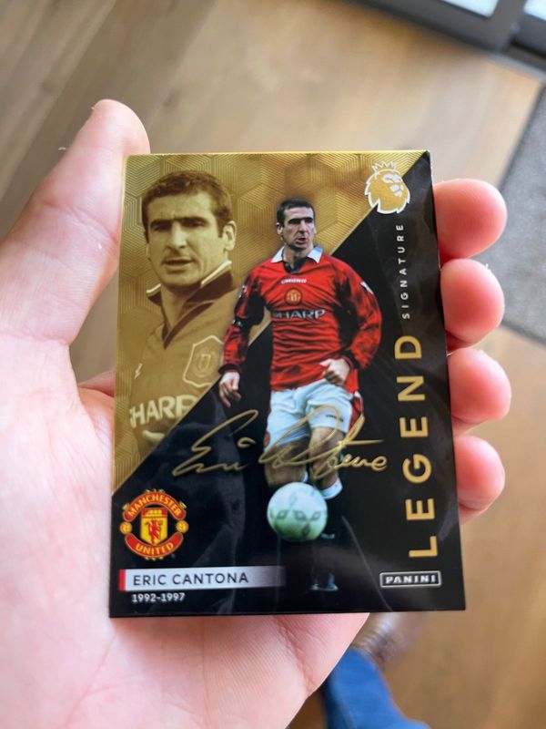 Panini Premier League soccer trading Cards. Eric Cantona Signature Card