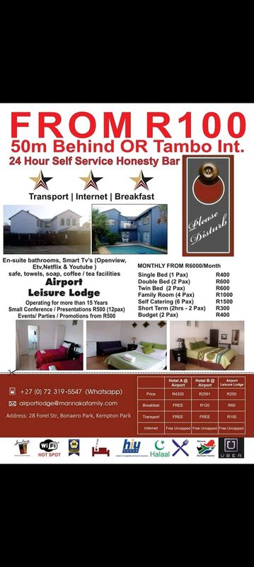 Aviation Lodge OR Tambo Airport from R100