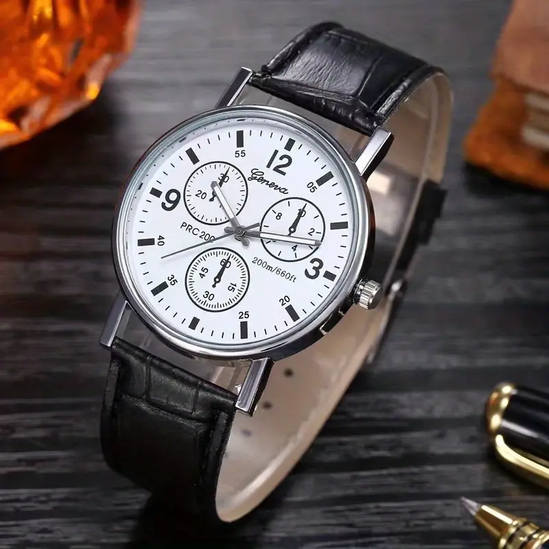 Round Pointer Quartz Wristwatch -Three Time Zone Classic Arabic Dials