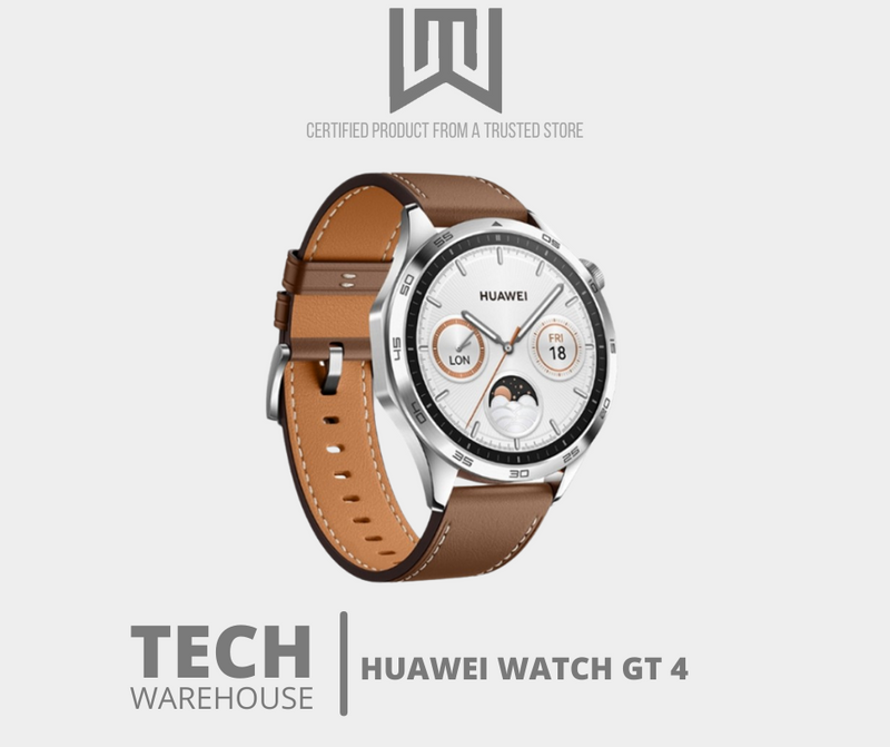 HUAWEI WATCH GT 4 (46MM - LEATHER STRAP - SILVER/BROWN)