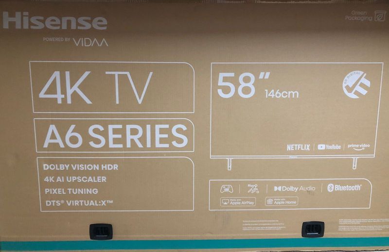 TV’s Dealer: HISENSE 58” SMART SERIES A6N EDGELESS 4K ULTRA HD LED BRAND NEW