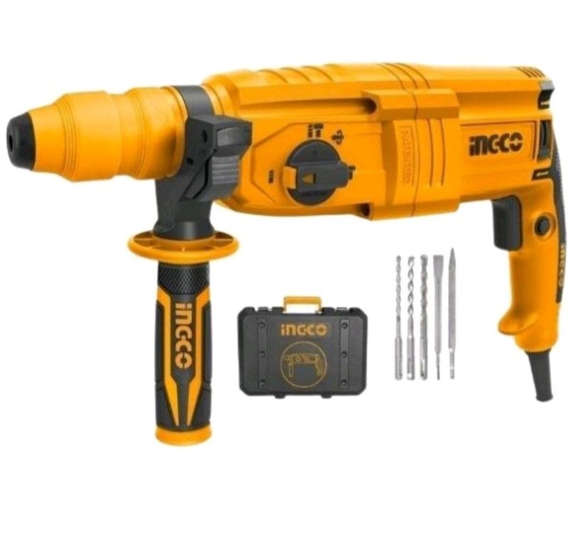 Ingco rotary hammer drill with carrying case and 5 piece accessories 800 w and extra drill bits