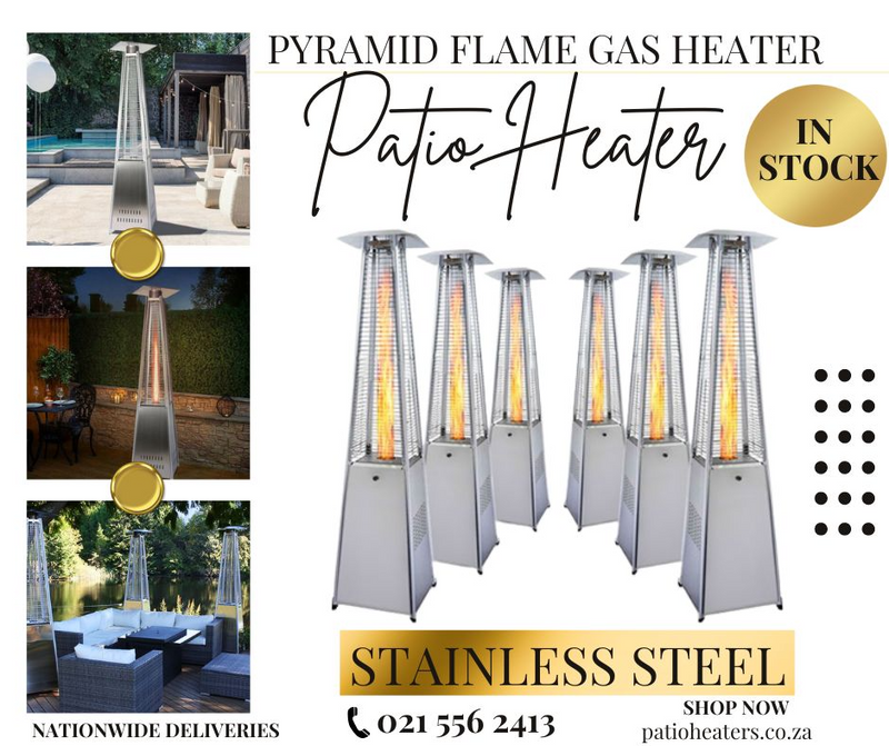 Pyramid flame gas heater with wheels.