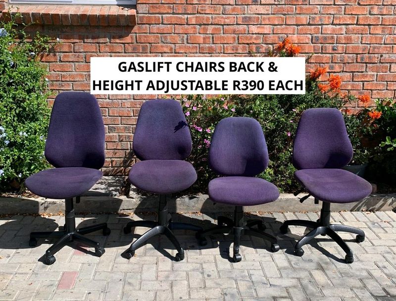 GAS LIFT HEIGHT ADJUSTABLE BACK ADJUSTABLE ON ROLLER WHEELS CHAIRS