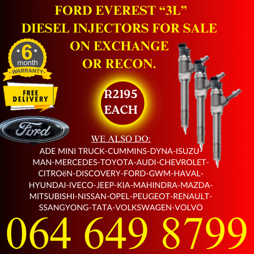 Ford Everest diesel injectors for sale on exchange 6 months warranty.