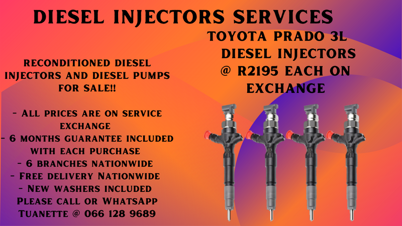 TOYOTA PRADO DIESEL INJECTORS FOR SALE ON EXCHANGE OR TO RECON YOUR OWN