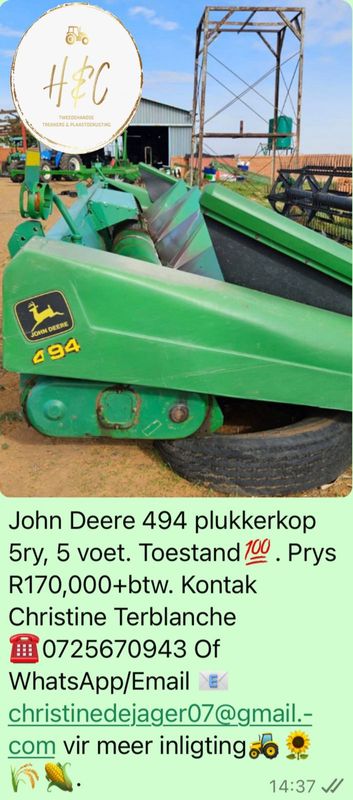 John Deere 494 Plukkerkop 5 Ry 5 Voet