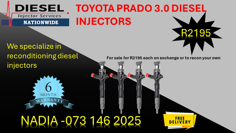 Toyota Prado diesel injectors for sale on exchange or we can recon 6 months warranty.