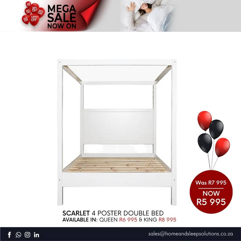 Mega Sale Now On! Up to 50% off selected Home Furniture Scarlet 4 Poster Double Bed