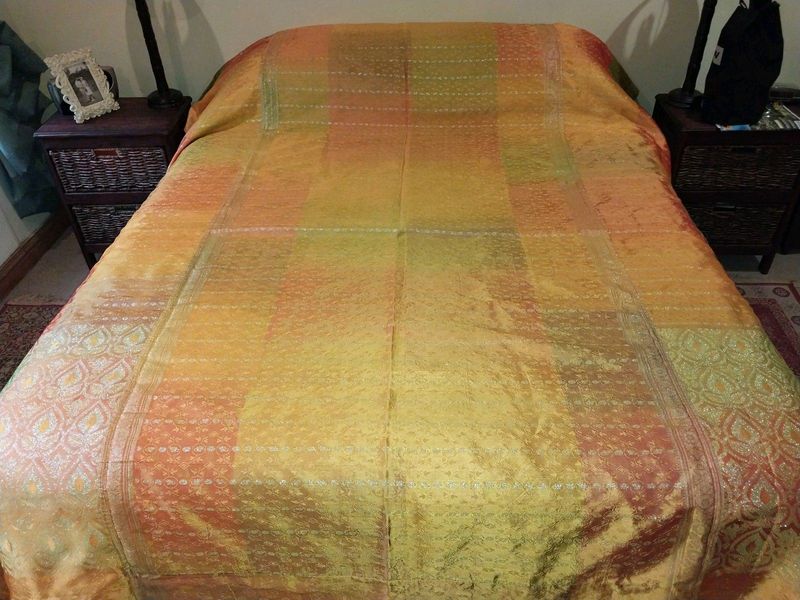 Bedspread throw, from Bali, lined silk, orange and pink, 2000x2600mm, brand new