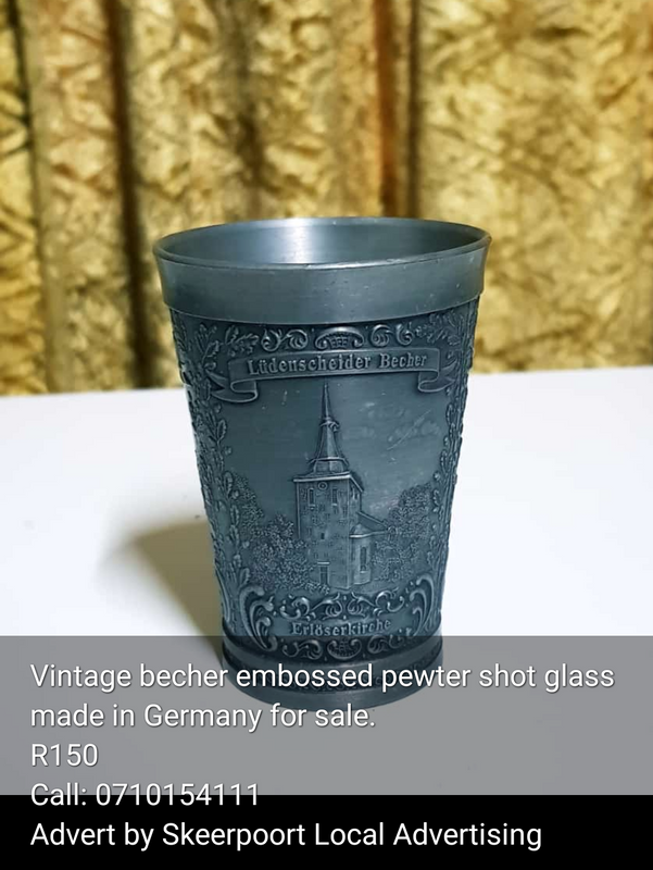 Vintage becher embossed pewter shot glass made in Germany for sale