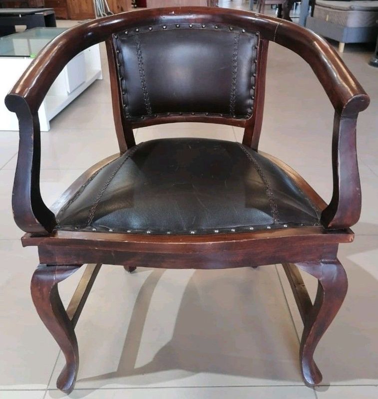 Indonesian Teak Wood and Leather Chair