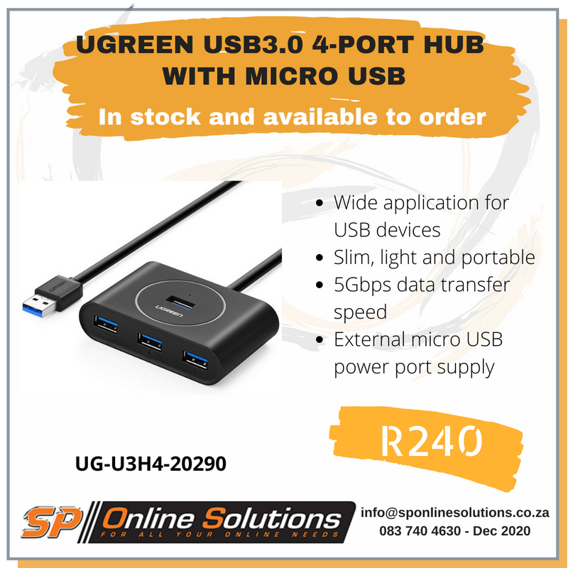 UGREEN USB3.0 4-PORT HUB  WITH MICRO USB