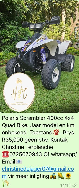 Polaris Scrambler 400cc 4x4 Quad Bike.