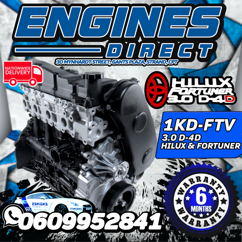 Toyota 3.0 TDi D4D Hilux Fortuner Land Cruiser 1KD-FTV Engine Available at Engines Direct Strand