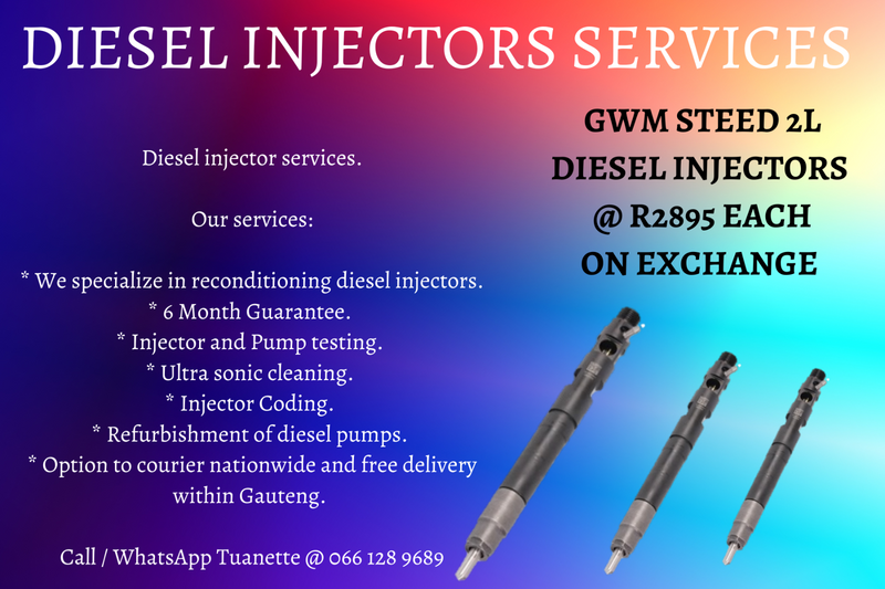 GWM 2L DIESEL INJECTORS FOR SALE OR TO RECON