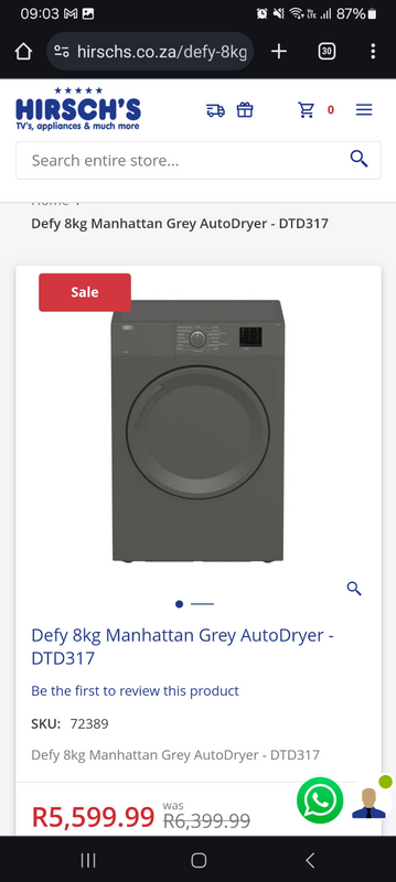 Defy 8kg Manhattan Grey AutoDryer - DTD317
