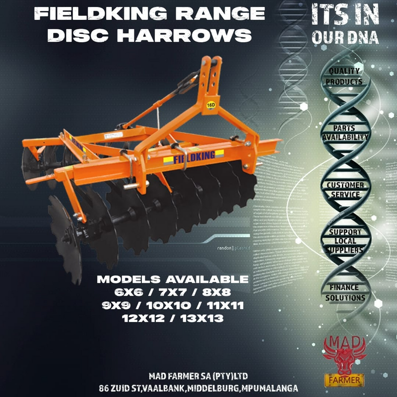 New Fieldking offset disc harrows available for sale at Mad Farmer SA