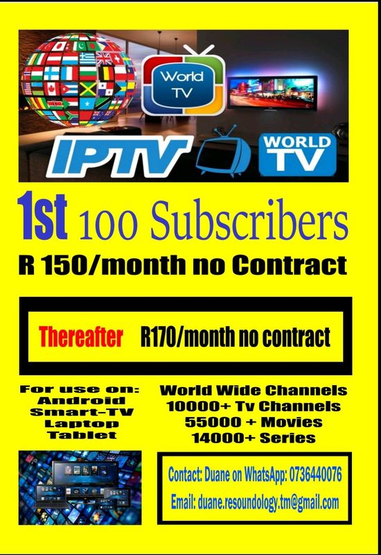IPTV Subscriptions R150/Month Special